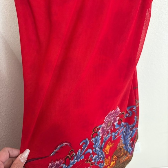Y2K Frederick's of Hollywood Red Floral Print Dress Mini Size 10 - Picture 4 of 6